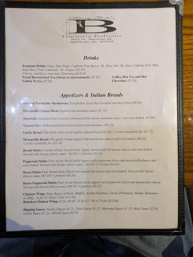 Henry Bobe's Trattoria Menu image 4